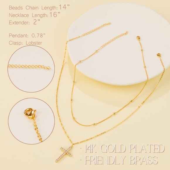 07 Stack Cross Necklaces Women's Plated Dainty Gold Small Cross Pendant - Picture 5 of 6